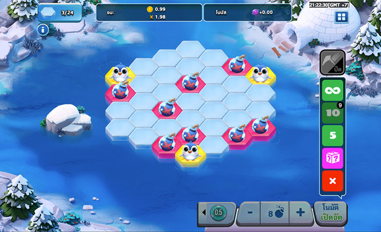 ตัวอย่างในการเล่นพนันในเกม Snow Sweeper ในรูปแบบอัตโนมัติ