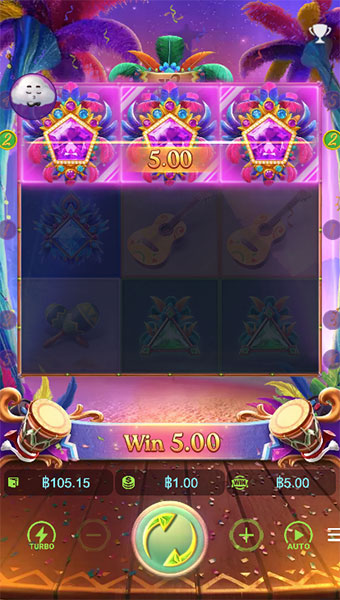 ตัวอย่างการชนะสล็อต Rio Fantasia ในรูปแบบธรรมดา